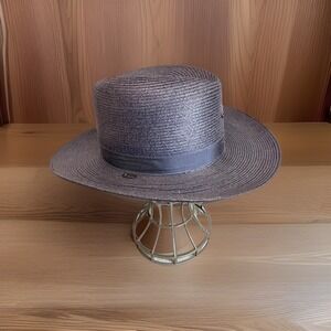 Stratton USA Navy Blue Sheriff Style Straw Fedora Hat Self Forming Vintage 7 1/4